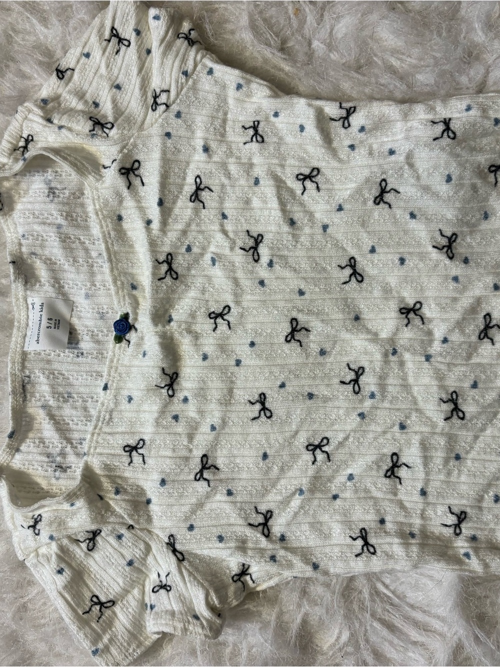 abercrombie kids Cream Top with Blue Rose Embroidery
